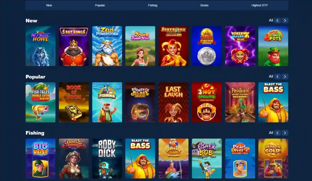 Betmac casino lobby with game categories and provider filters