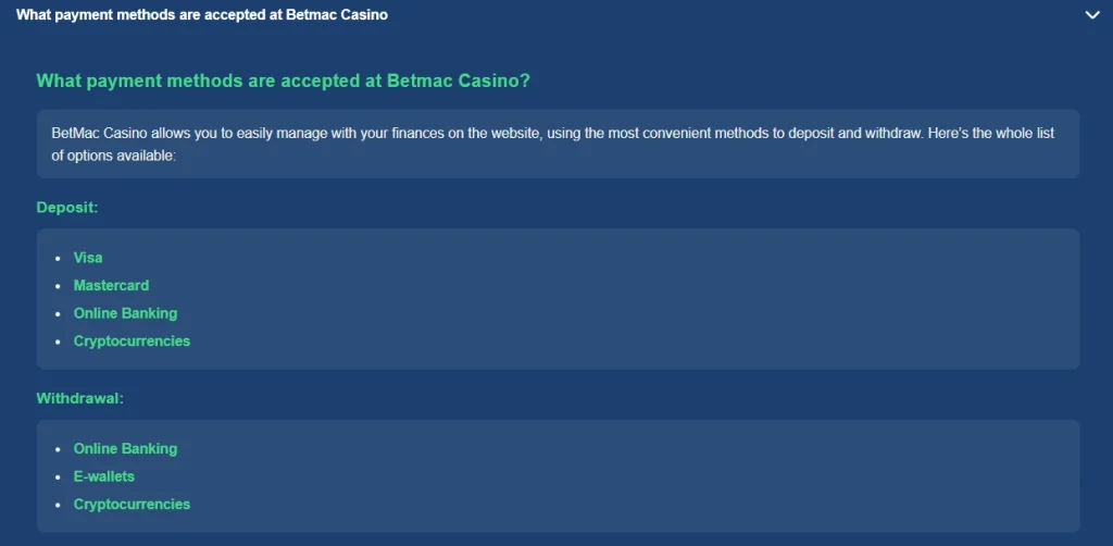 Current Betmac cashier or deposit screen
