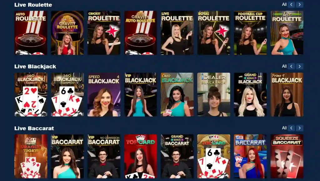 Betmac live casino lobby with dealer tables visible
